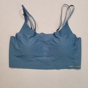 Lucky Brand Womens Seamless Bralette Blue Large Adjustable Straps Scalloped Edge